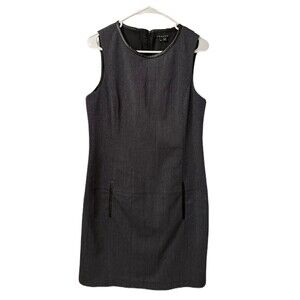 Theory Womens Size 10 Grey Wool Blend Sleeveless Pocket Dress Lambskin Trim EUC